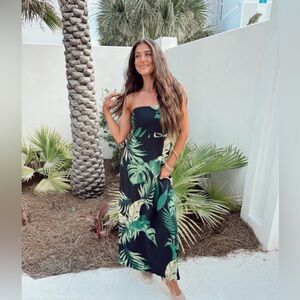 strapless palm printed maxi dress!